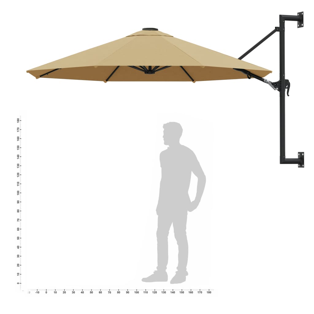 vidaXL tópszínű falra szerelhető napernyő fémrúddal 300 cm