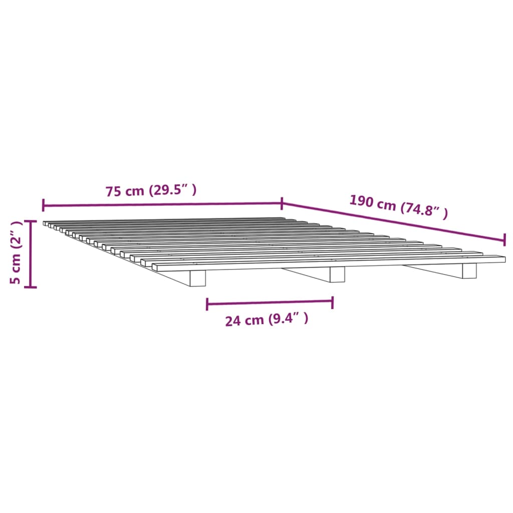 vidaXL szürke tömör fenyőfa ágykeret 75 x 190 cm