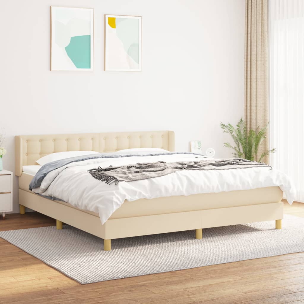 vidaXL krémszínű szövet rugós ágy matraccal 160 x 200 cm