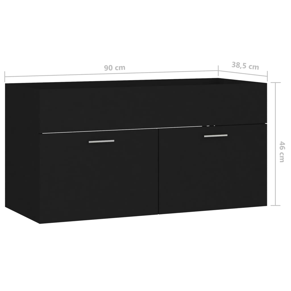 vidaXL fekete forgácslap mosdószekrény 90 x 38,5 x 46 cm