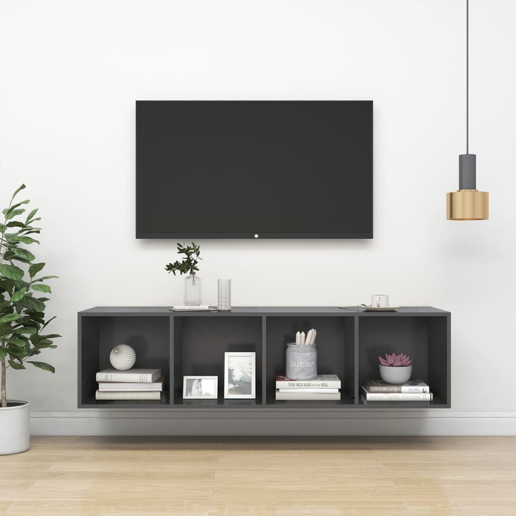 vidaXL szürke falra szerelhető forgácslap TV-szekrény 37x37x142,5 cm