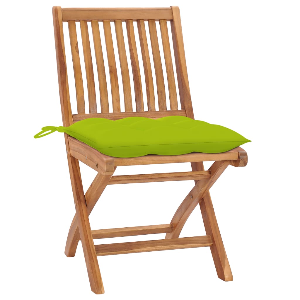 vidaXL 2 db tömör tíkfa kerti szék élénkzöld párnával