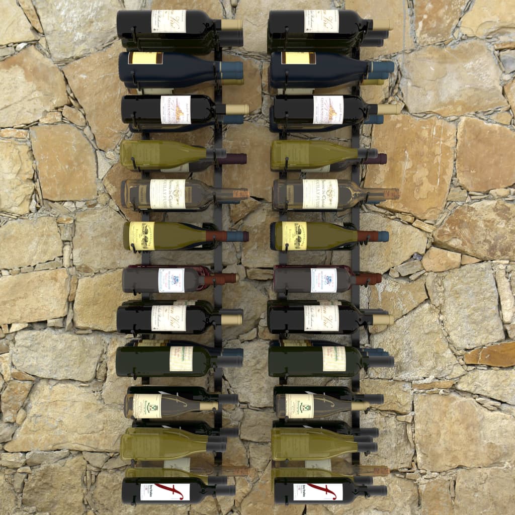 vidaXL 2 db fekete vas falra szerelhető bortartó állvány 72 palacknak