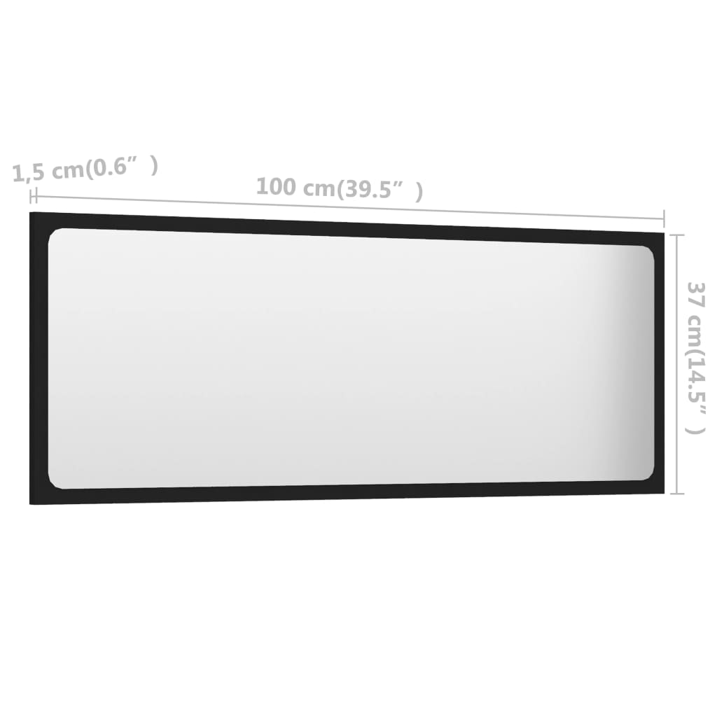 vidaXL fekete forgácslap fürdőszobatükör 100 x 1,5 x 37 cm