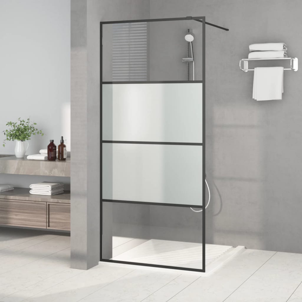vidaXL fekete selyemmatt ESG üveg zuhanyfal 90 x 195 cm