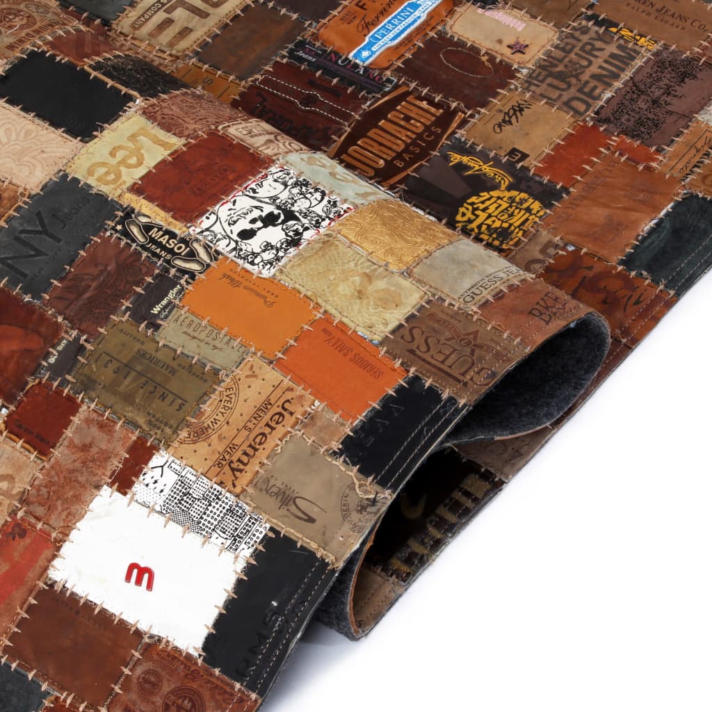 vidaXL barna, valódi bőr szőnyeg farmercímkékből 160 x 230 cm