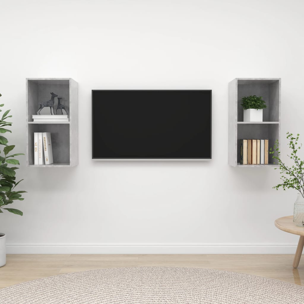 vidaXL 2 db betonszürke forgácslap falra szerelhető TV-szekrény