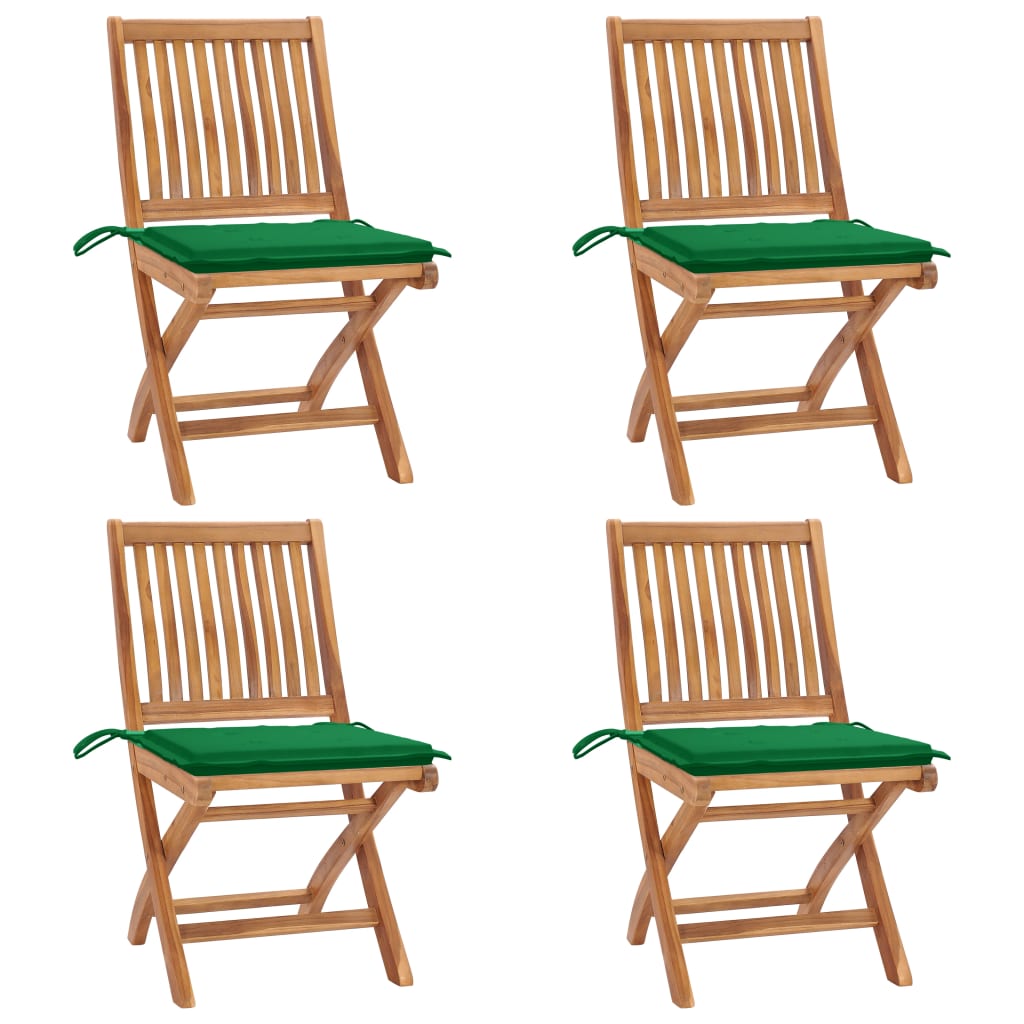 vidaXL 4 db összecsukható tömör tíkfa kerti szék párnákkal
