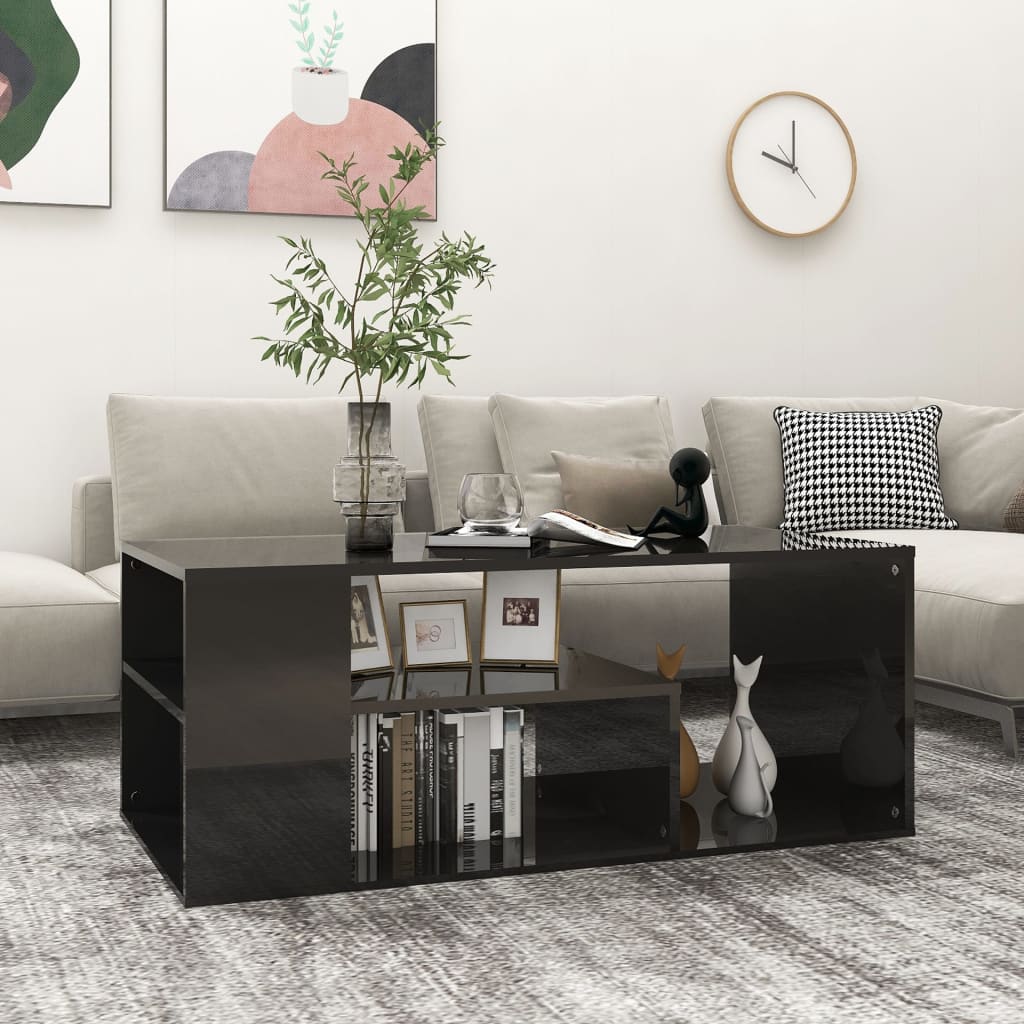 vidaXL magasfényű fekete forgácslap dohányzóasztal 100 x 50 x 40 cm