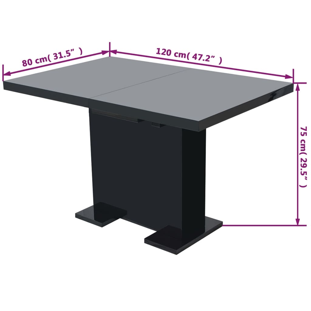 vidaXL magasfényű fekete kihúzható étkezőasztal