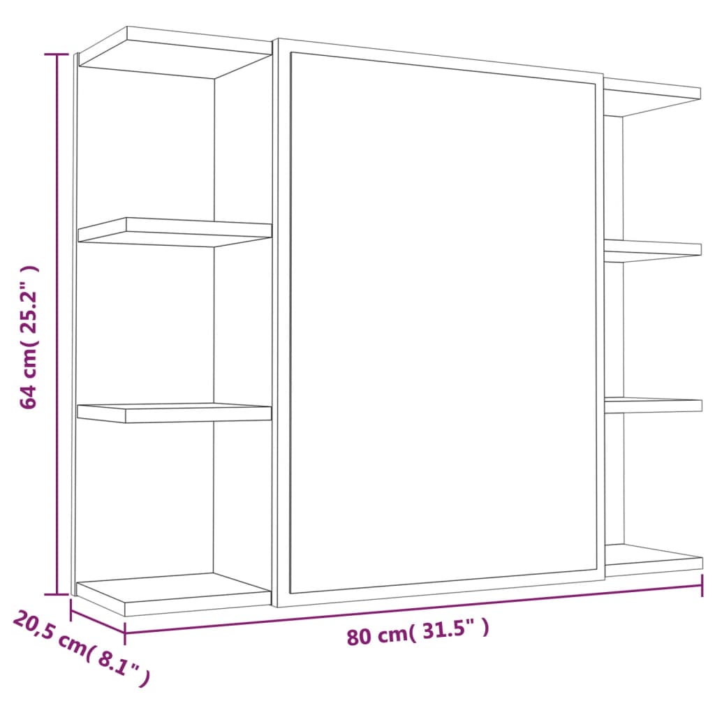 vidaXL szürke sonoma színű szerelt fa tükrös szekrény 80x20,5x64 cm