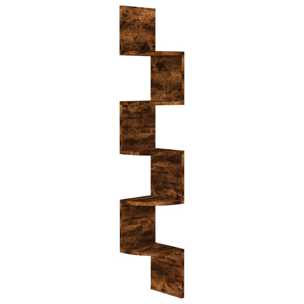 vidaXL füstös tölgyszínű szerelt fa fali sarokpolc 19 x 19 x 123 cm