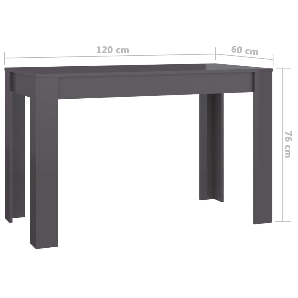 vidaXL magasfényű szürke forgácslap étkezőasztal 120 x 60 x 76 cm
