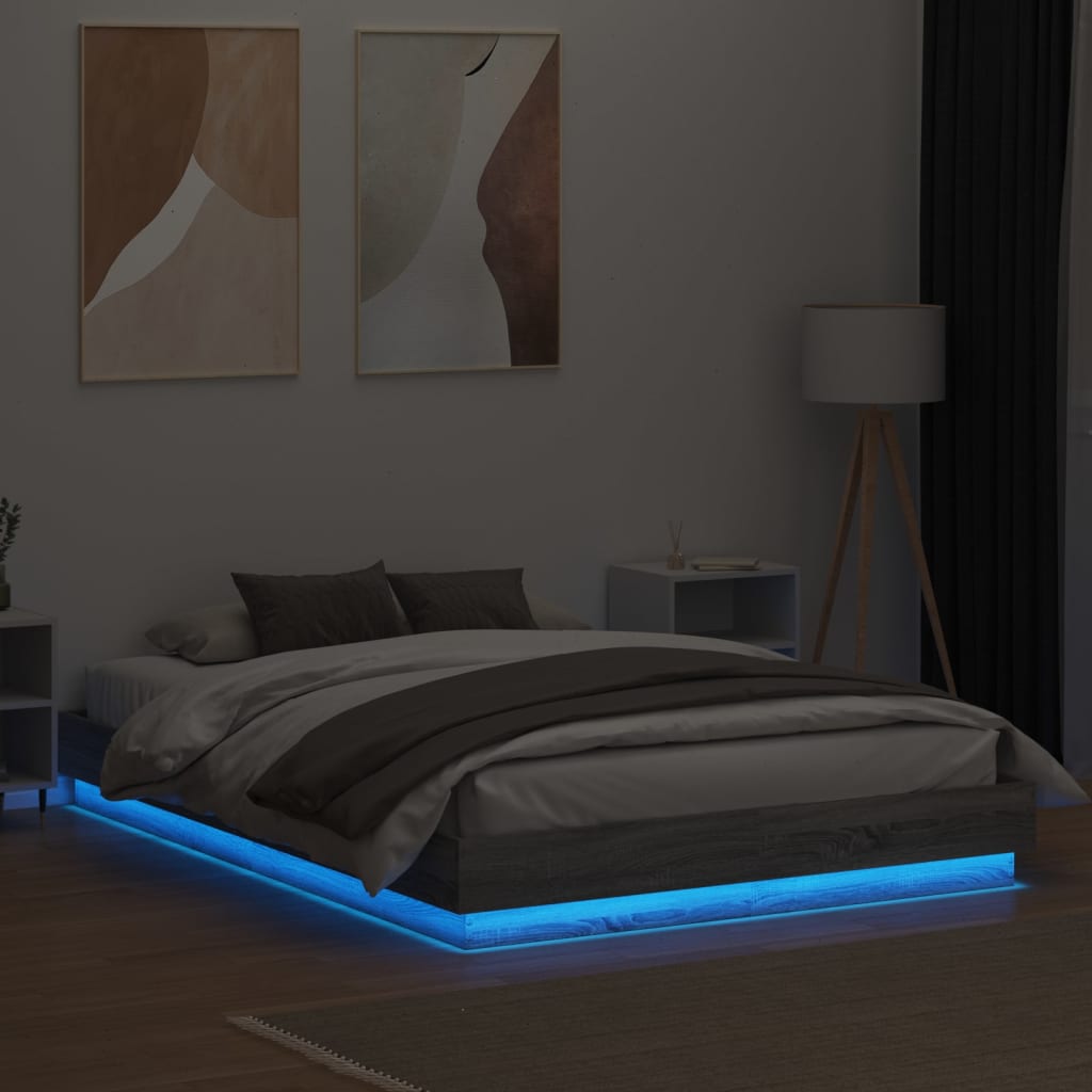 vidaXL szürke sonoma ágykeret LED-világítással 140 x 200 cm