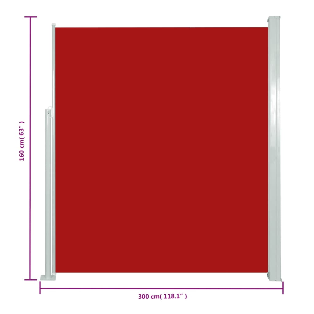 vidaXL piros behúzható oldalsó terasznapellenző 160 x 300 cm