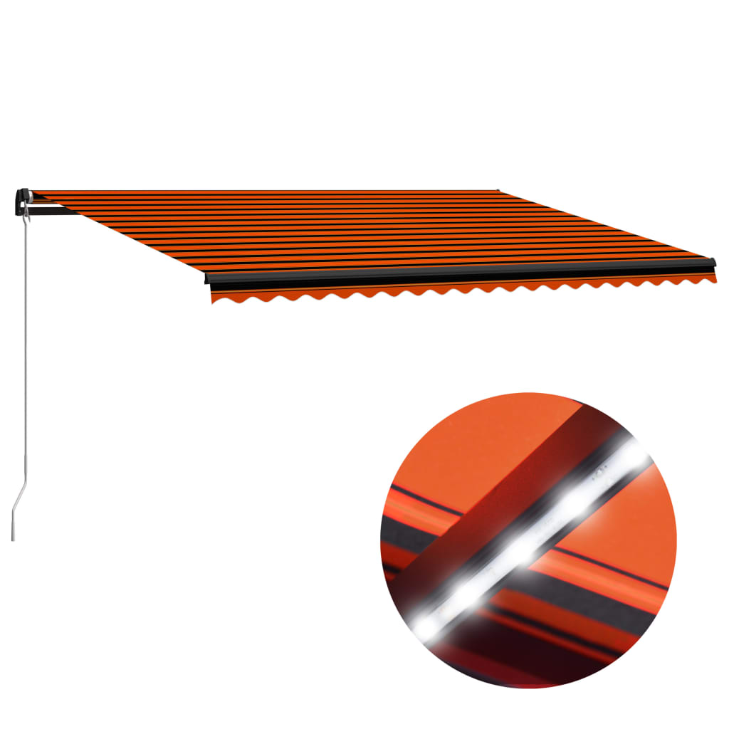 vidaXL narancs és barna kézzel kihúzható LED-es napellenző 500x300 cm