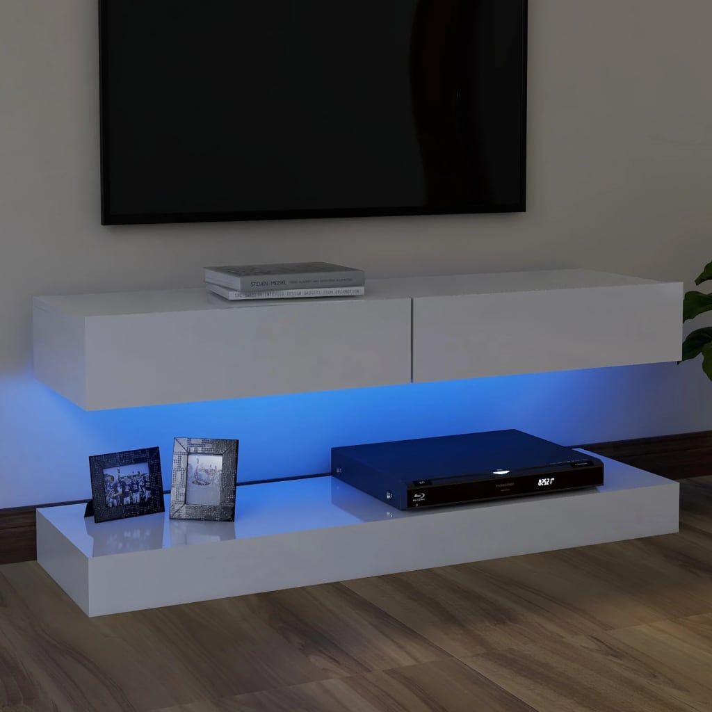 vidaXL magasfényű fehér TV-szekrény LED lámpákkal 120 x 35 cm