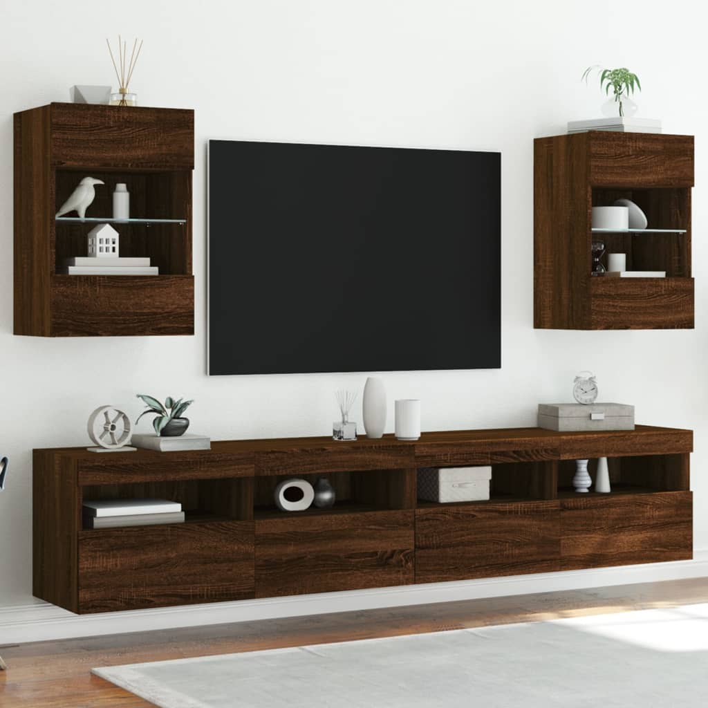 vidaXL 2 db barna tölgyszínű fali TV-szekrény LED-del 40x30x60,5 cm
