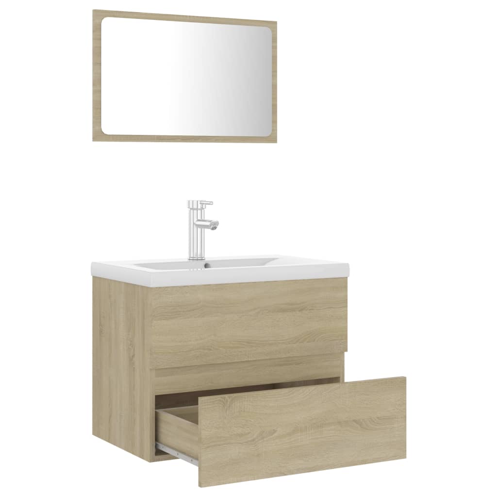 vidaXL sonoma-tölgy színű szerelt fa fürdőszobai bútorszett