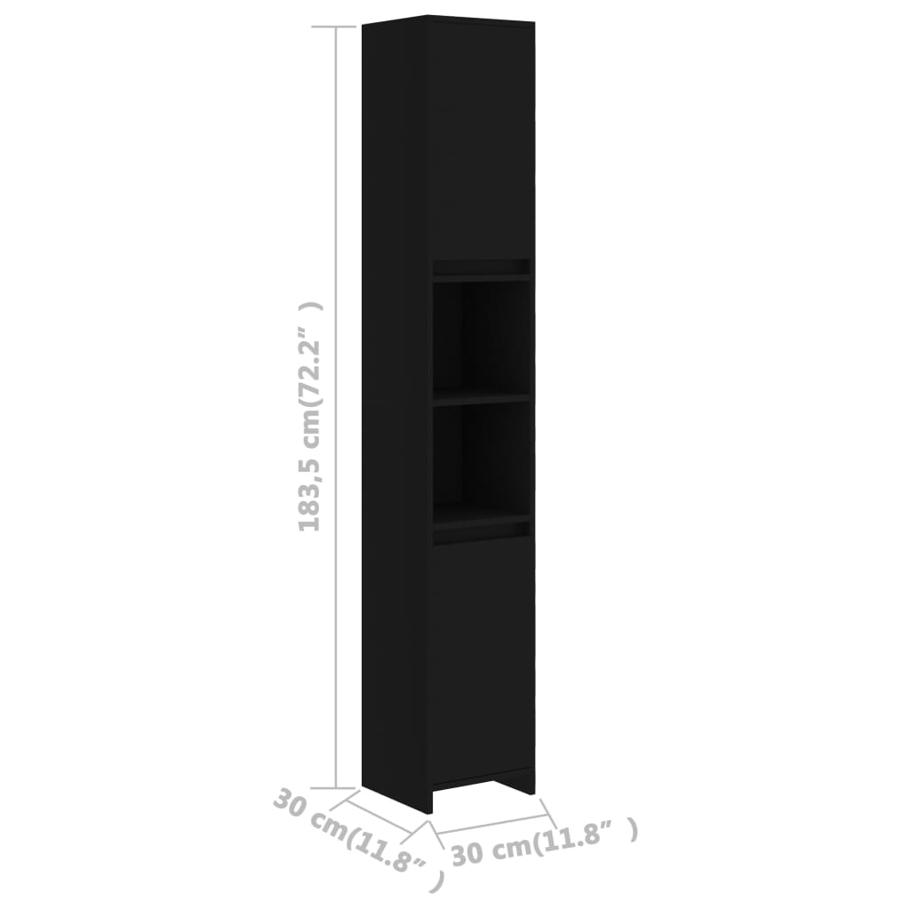 vidaXL fekete forgácslap fürdőszobaszekrény 30 x 30 x 183,5 cm
