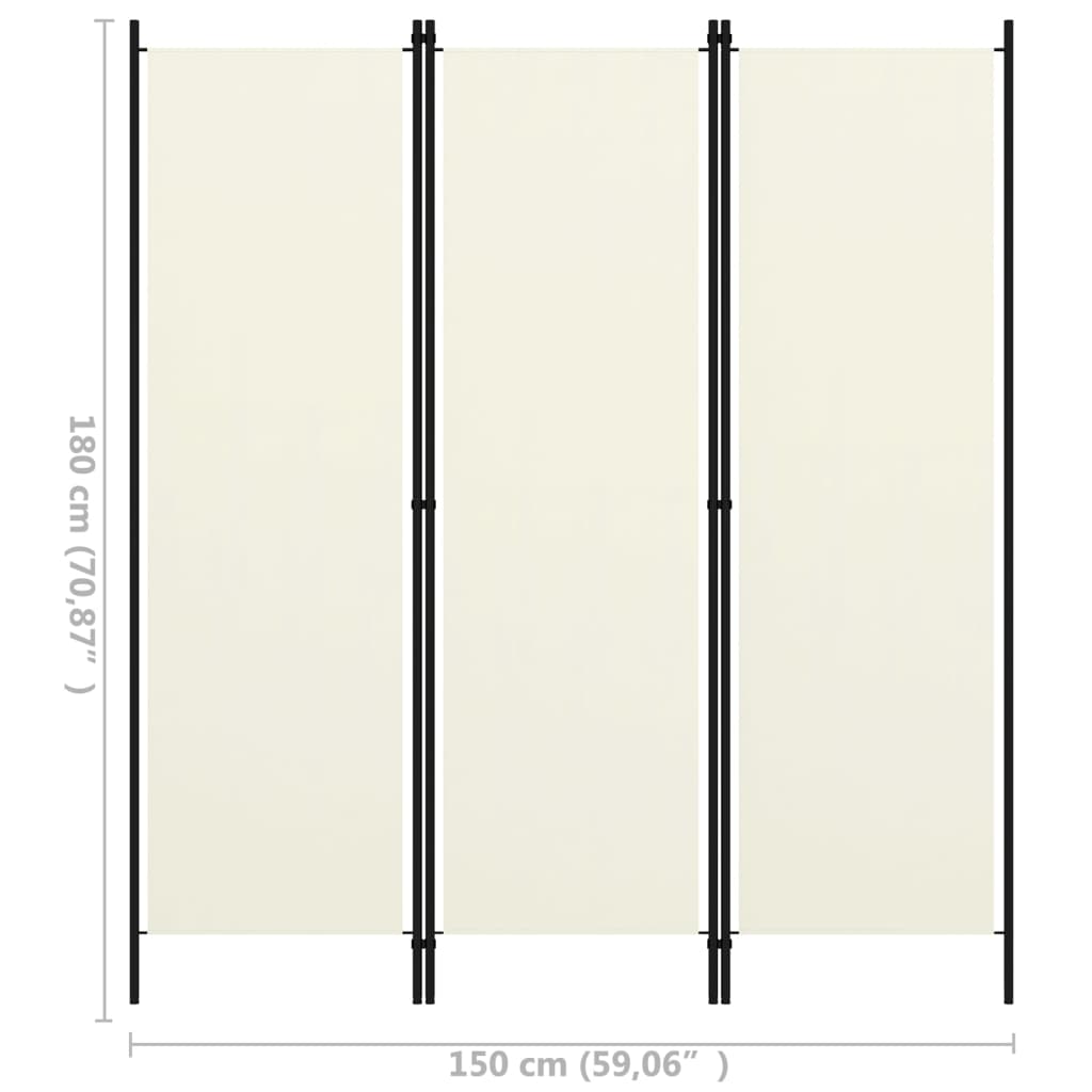 vidaXL krémfehér 3 paneles paraván 150 x 180 cm