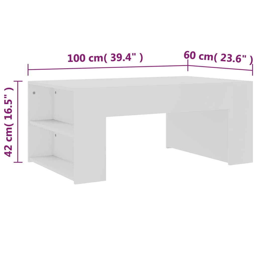 vidaXL fehér forgácslap dohányzóasztal 100 x 60 x 42 cm