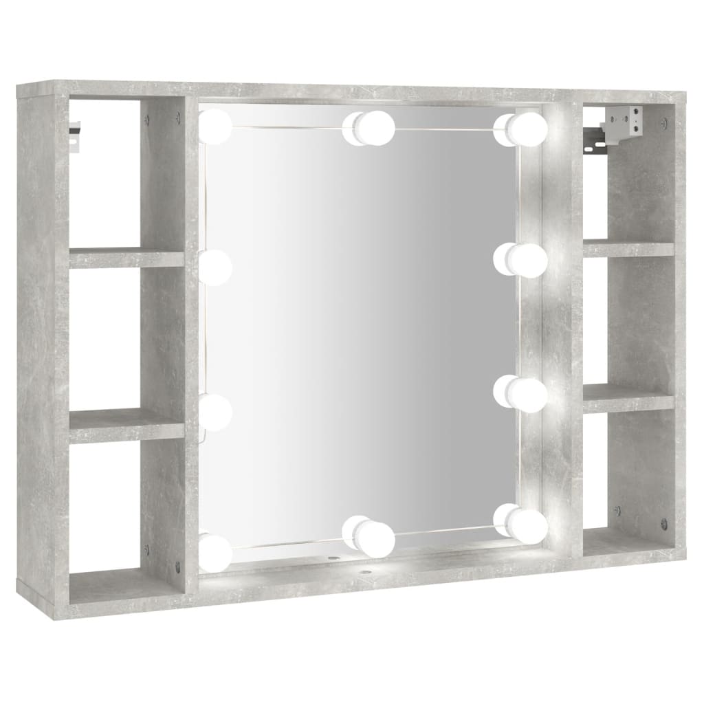 vidaXL betonszürke színű tükrös szekrény LED-ekkel 76 x 15 x 55 cm