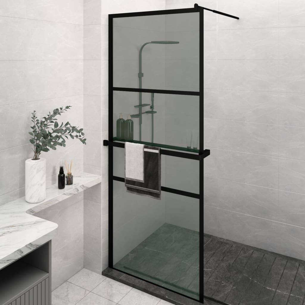 vidaXL fekete ESG üveg és alumínium zuhanyfal polccal 80 x 195 cm