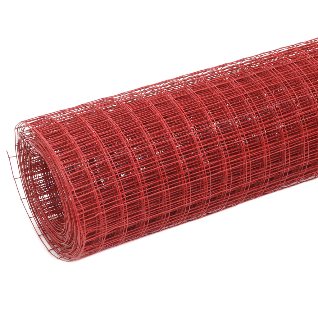 vidaXL piros PVC-bevonatú acél csirkeháló drótkerítés 25 x 1,5 m