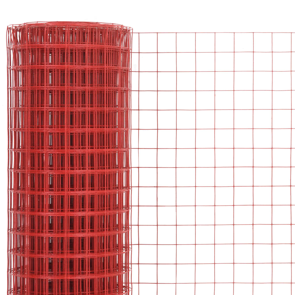 vidaXL piros PVC-bevonatú acél csirkeháló drótkerítés 25 x 1,5 m