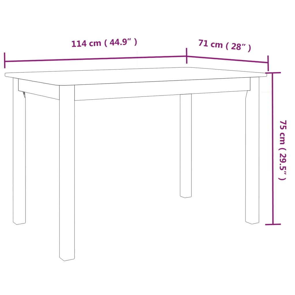 vidaXL fehér tömör gumifa étkezőasztal 114 x 71 x 75 cm