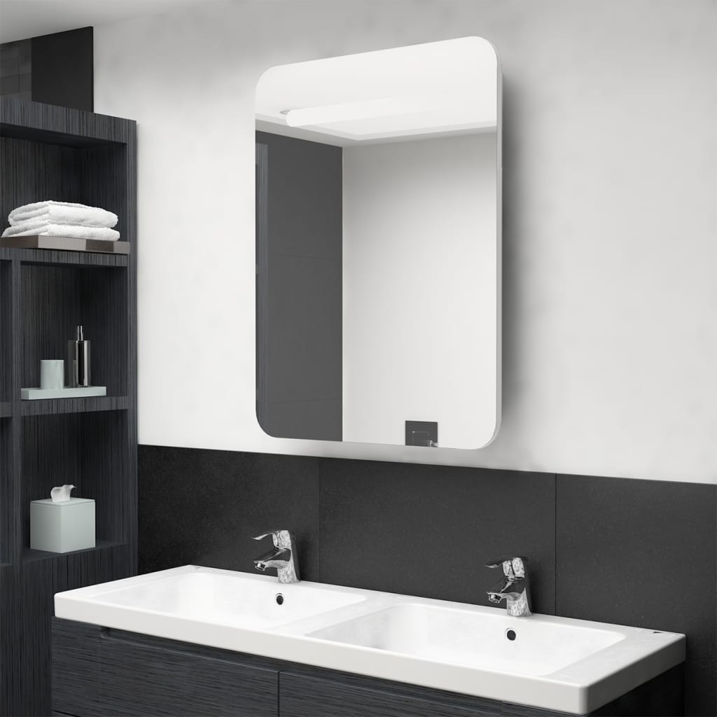 vidaXL fényes fehér LED-es tükrös fürdőszobaszekrény 60 x 11 x 80 cm