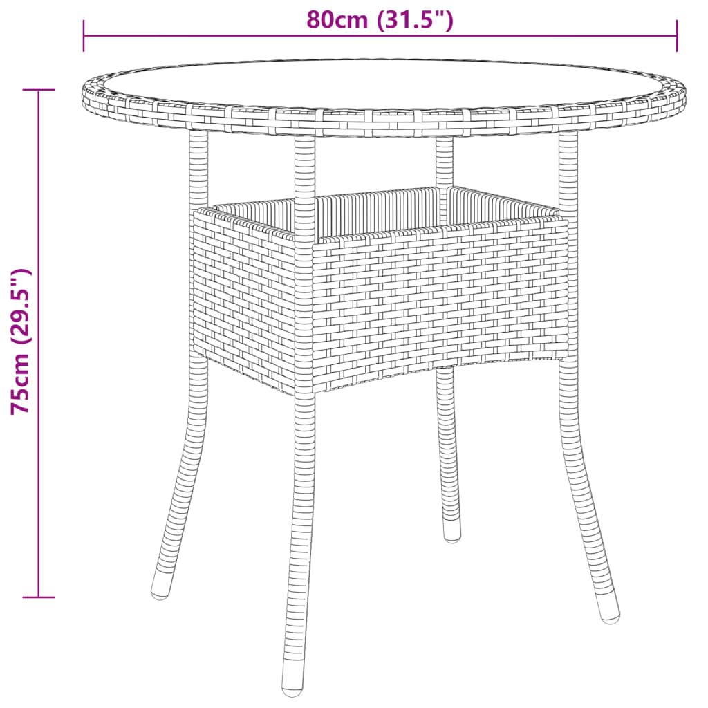 vidaXL szürke polyrattan és edzett üveg kerti asztal Ø80 x 75 cm