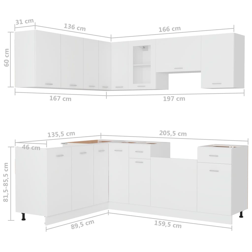 vidaXL 11 részes fehér forgácslap konyhai szekrénygarnitúra