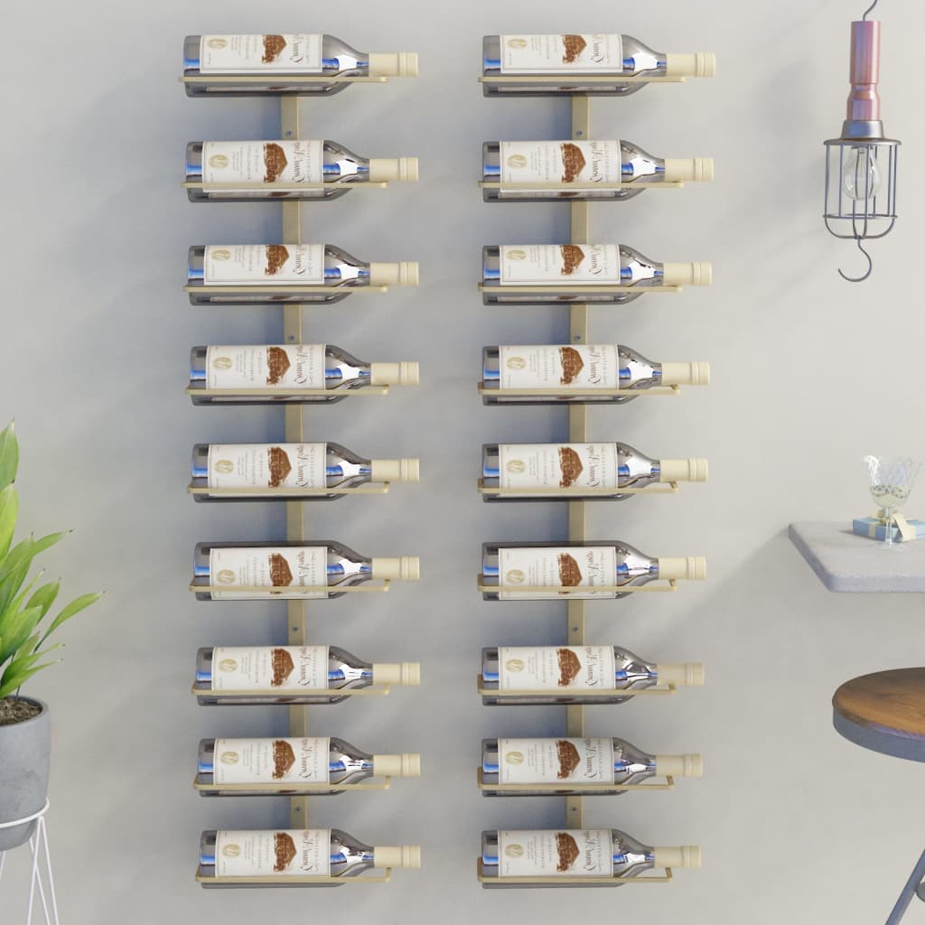 vidaXL 2 db arany vas falra szerelhető bortartó állvány 9 palacknak