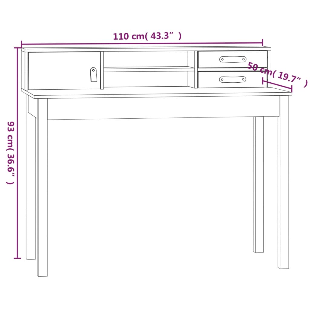 vidaXL mézbarna tömör fenyőfa íróasztal 110x50x93 cm