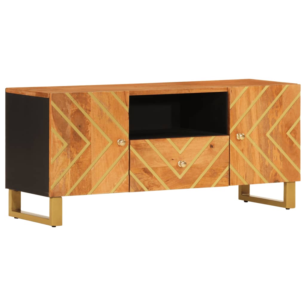 vidaXL fekete-barna tömör mangófa TV-szekrény 105 x 33,5 x 46 cm
