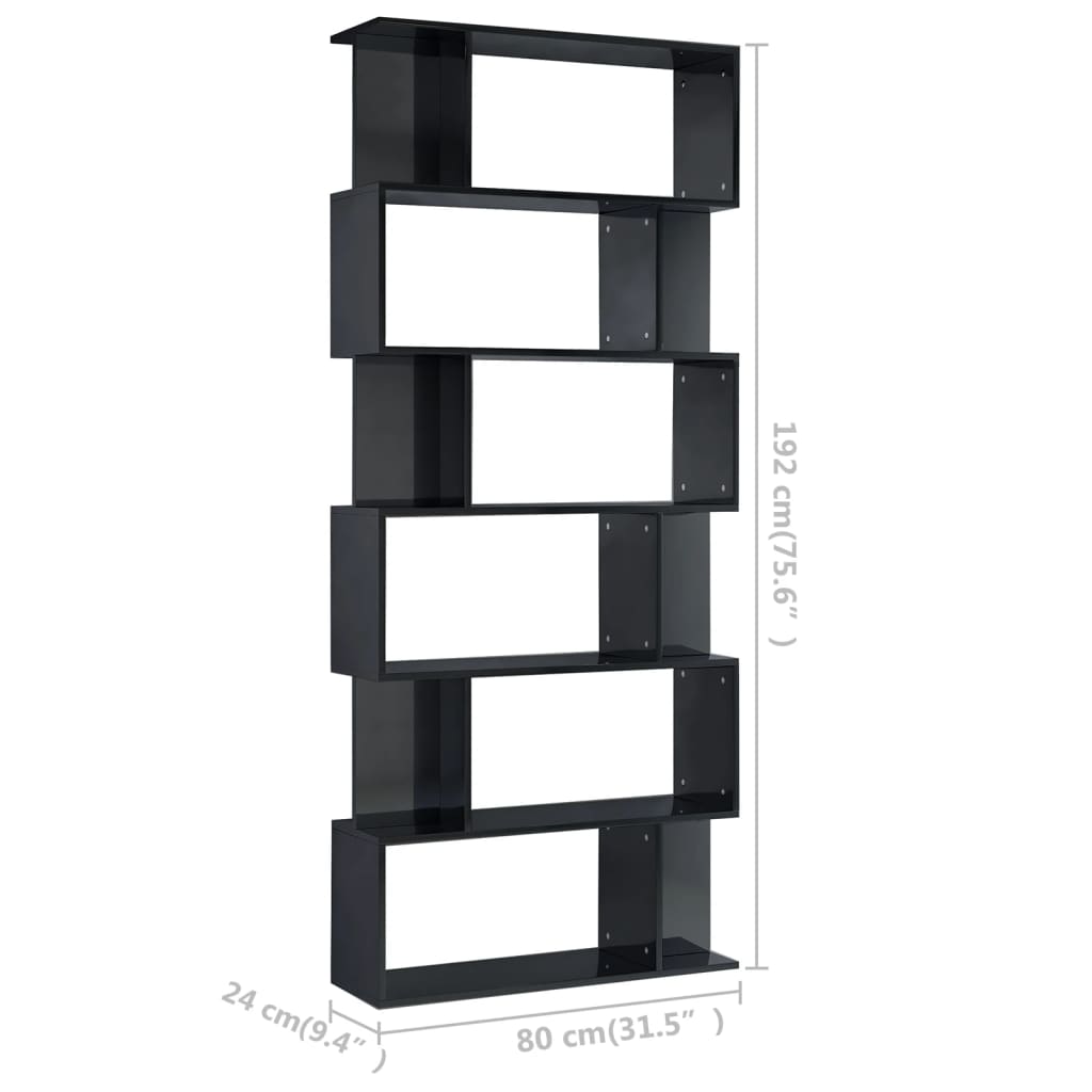 vidaXL magasfényű fekete könyvszekrény/térelválasztó 80 x 24 x 192 cm