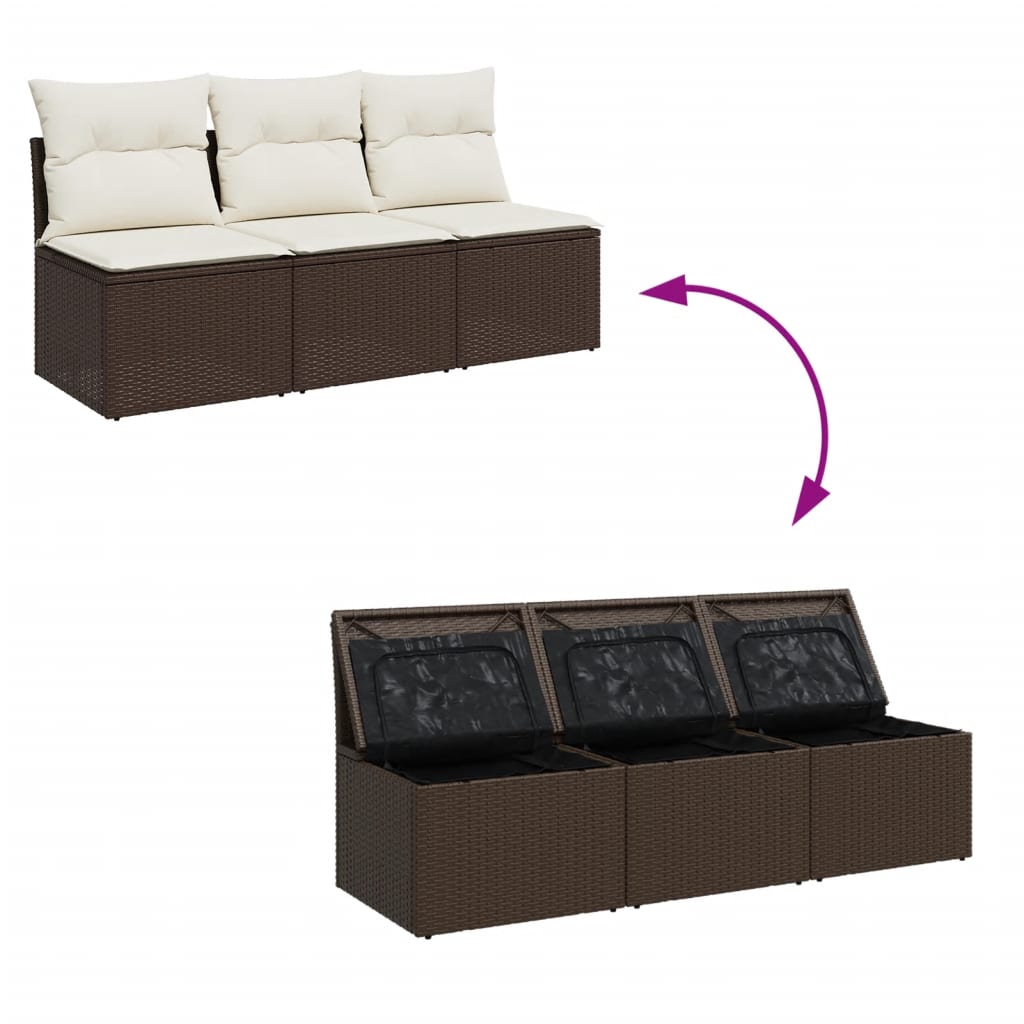 vidaXL 3 személyes barna polyrattan kerti kanapé párnával