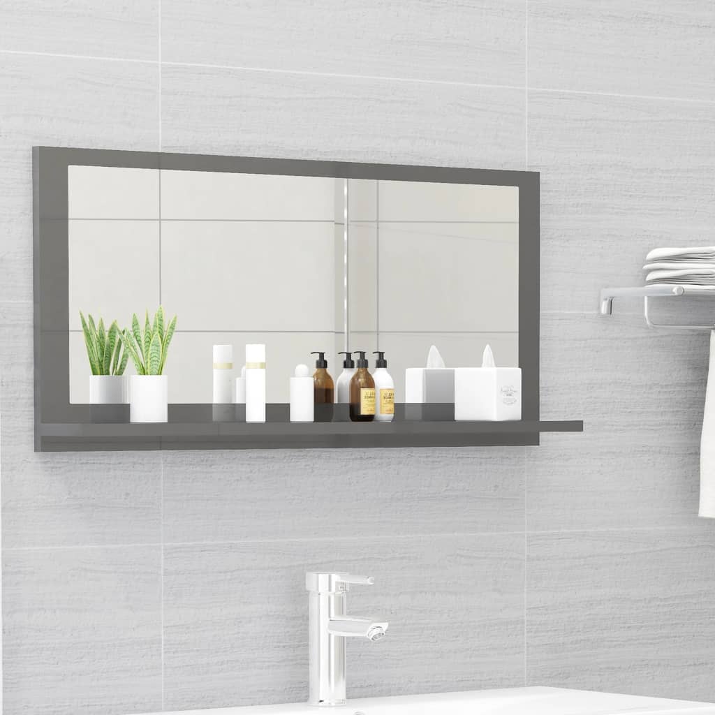 vidaXL magasfényű szürke forgácslap fürdőszobai tükör 80 x 10,5 x 37 cm