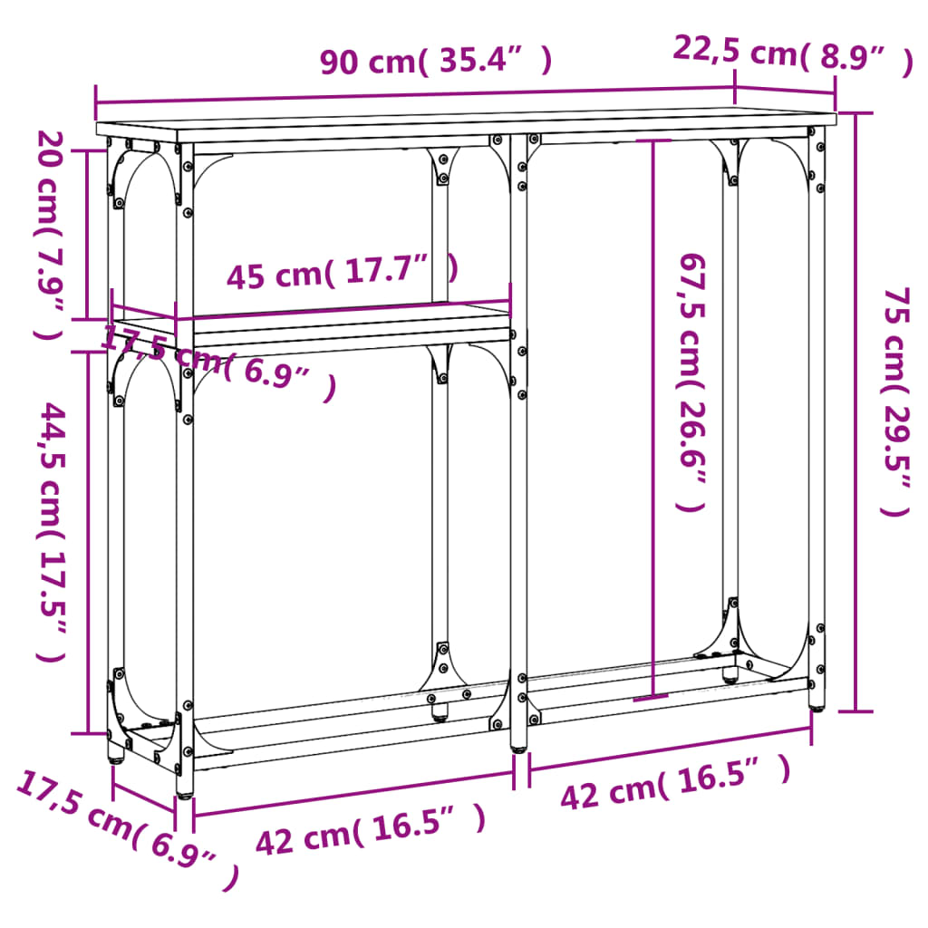 vidaXL fekete szerelt fa tálalóasztal 90x22,5x75 cm