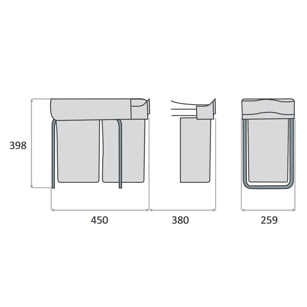 eyckhaus szürke beépíthető gurulós szelektív hulladékgyűjtő 2x14 L