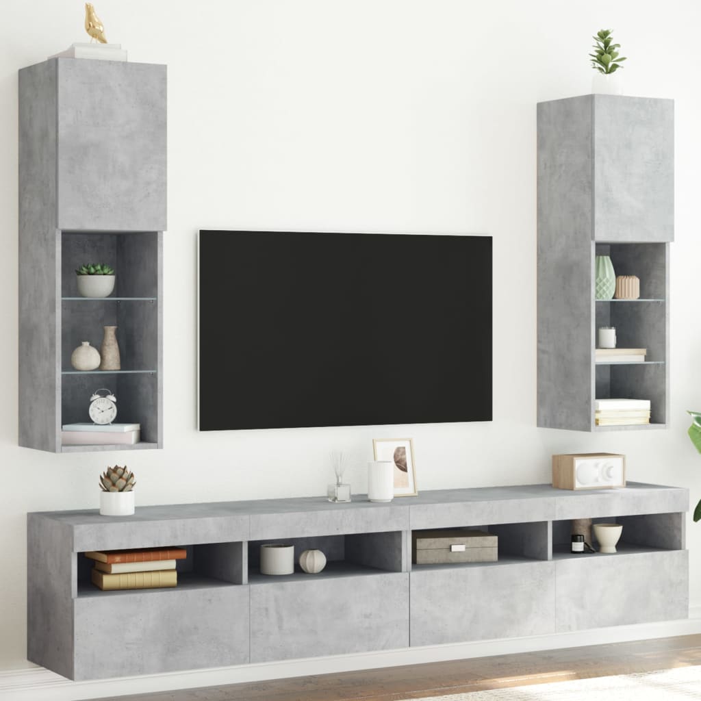 vidaXL 2 db betonszürke TV-szekrény LED-ekkel 30,5 x 30 x 102 cm