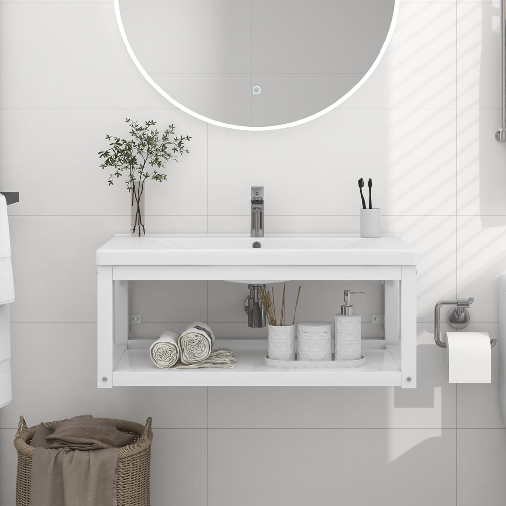 vidaXL fehér vas fürdőszobai fali mosdókagylókeret 79 x 38 x 31 cm