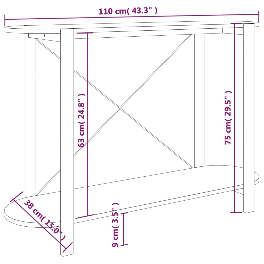vidaXL fehér szerelt fa tálalóasztal 110x38x75 cm
