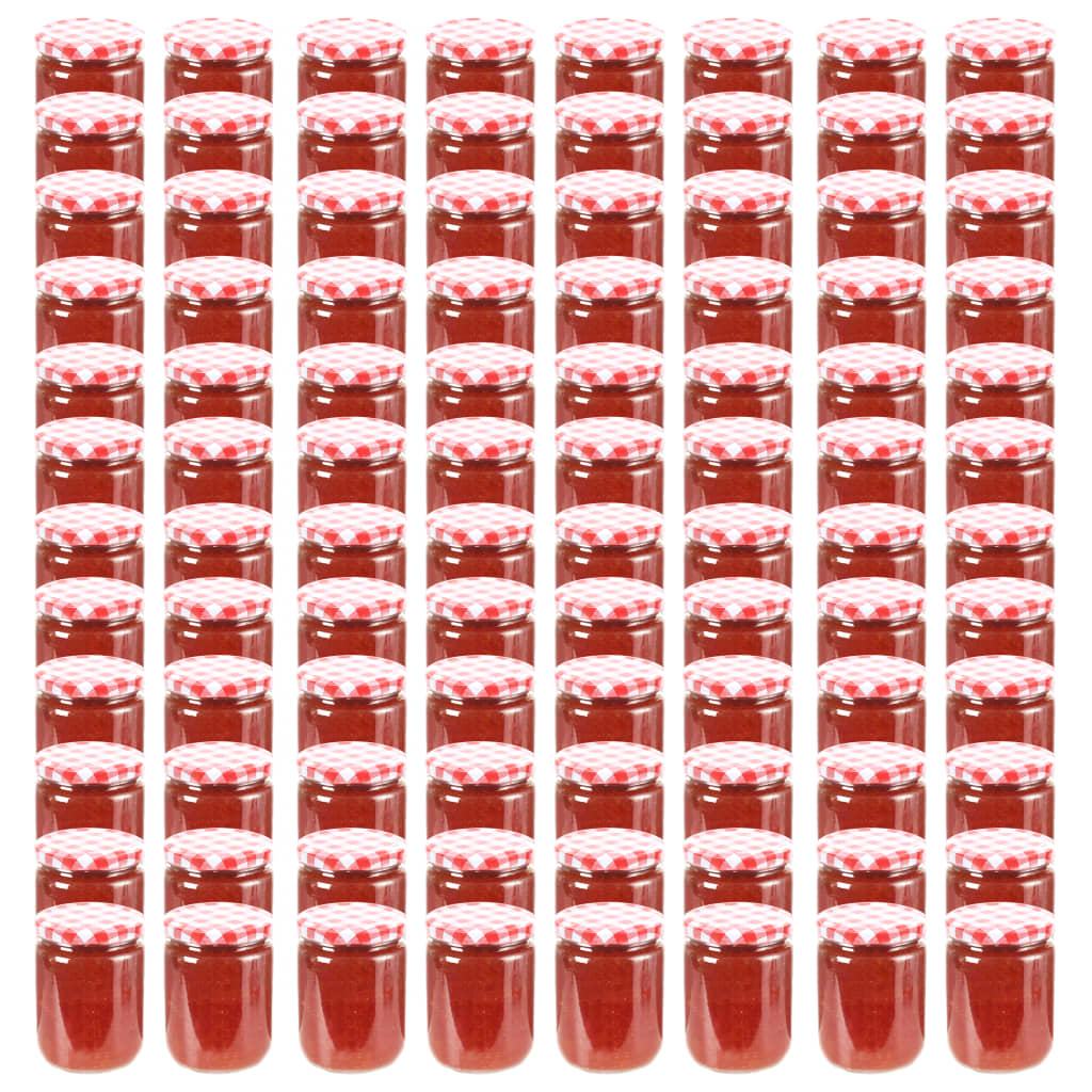 vidaXL 96 db 230 ml-es befőttesüveg piros-fehér tetővel
