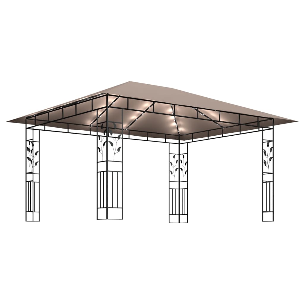vidaXL tópszínű pavilon szúnyoghálóval/LED fényfüzérrel 4 x 3 x 2,73 m
