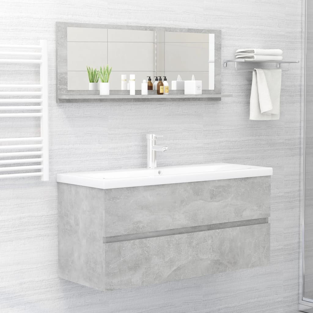 vidaXL betonszürke forgácslap fürdőszobai tükör 100 x 10,5 x 37 cm