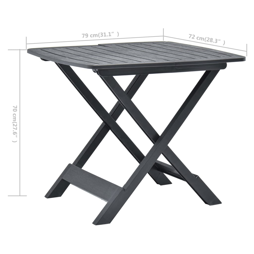 vidaXL antracitszürke műanyag összecsukható kerti asztal 79x72x70 cm
