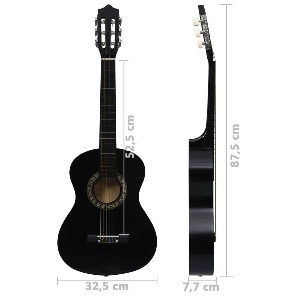 vidaXL 8 darabos fekete klasszikus gitár kezdőkészlet 1/2 34"